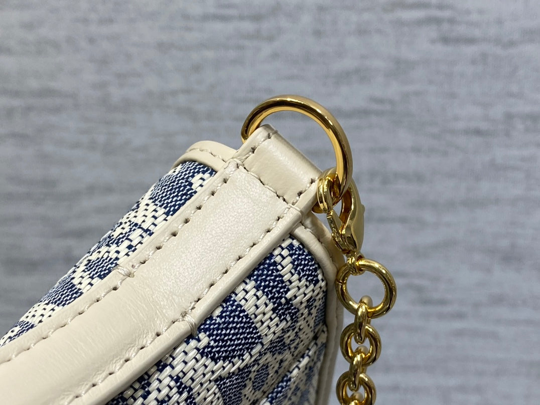 Dior 2026 Montaigne Cigale Bag 20.5cm Blue White Canvas Leather 272677