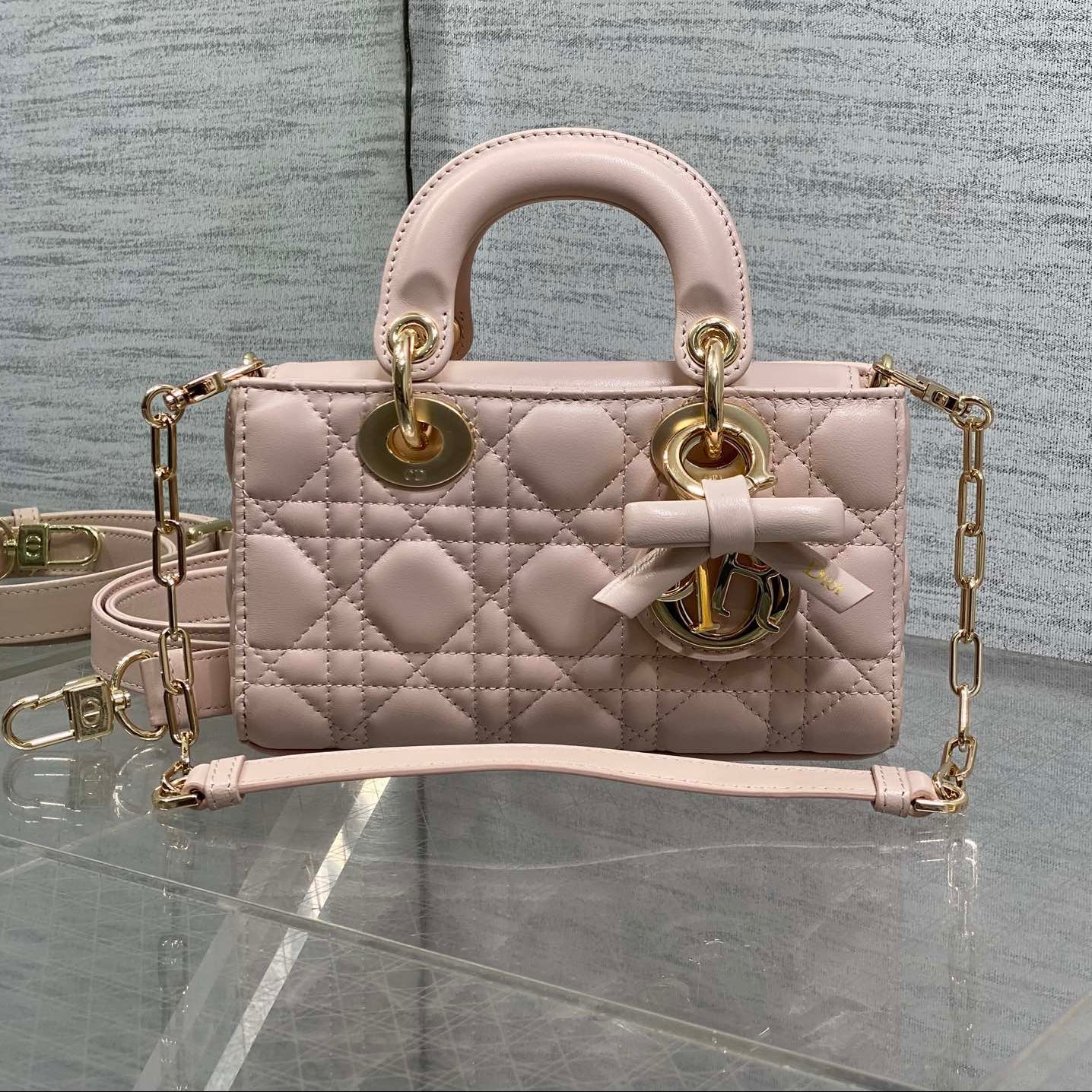 Dior 2026 Bow D-Joy Micro Bag Power Pink Lambskin 284125