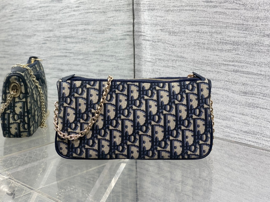 Dior 2026 Oblique Bow Chain Bag Blue Beige Canvas Leather 284289