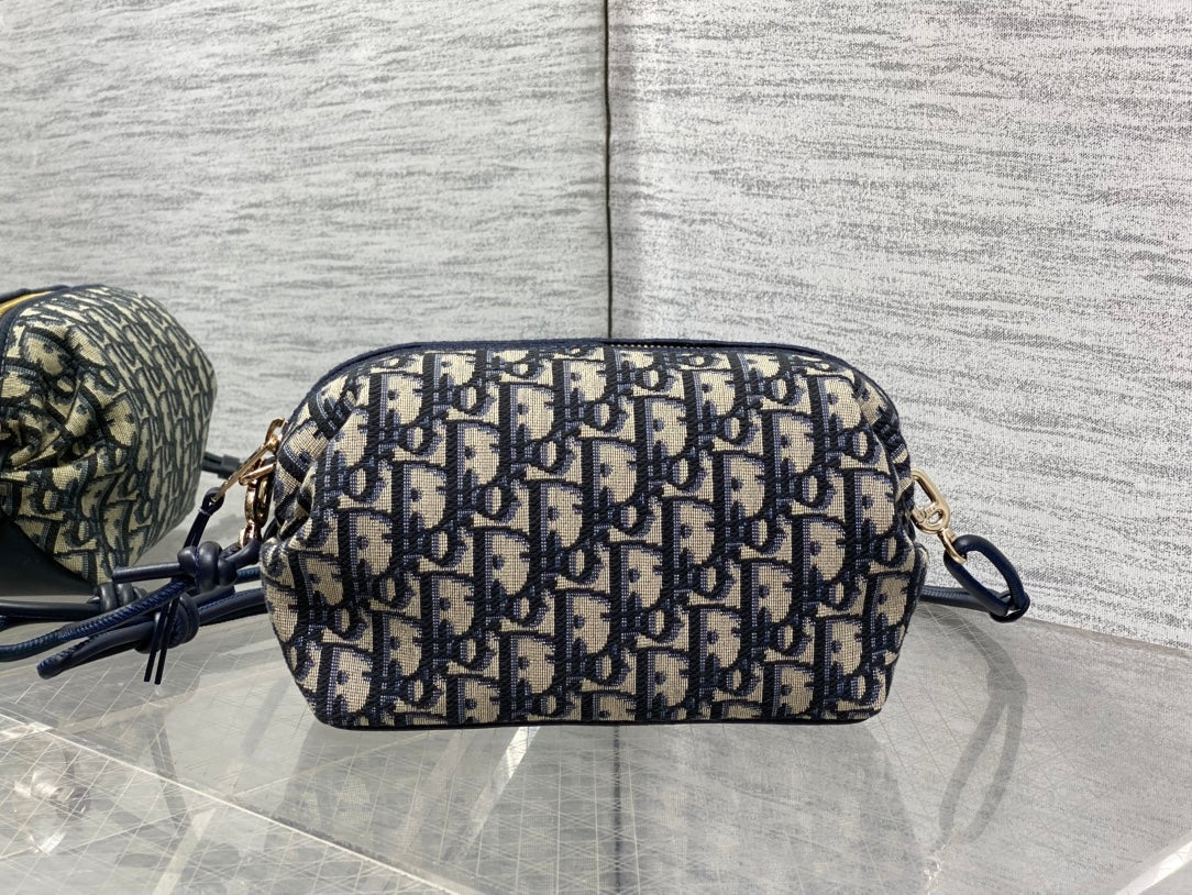 Dior 2026 Montaigne Pouch 20cm Blue Beige Canvas Leather 284147