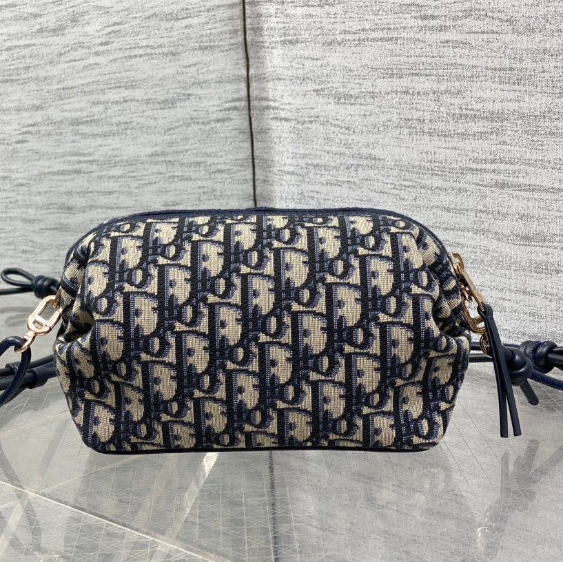 Dior 2026 Montaigne Pouch 20cm Blue Beige Canvas Leather 284147