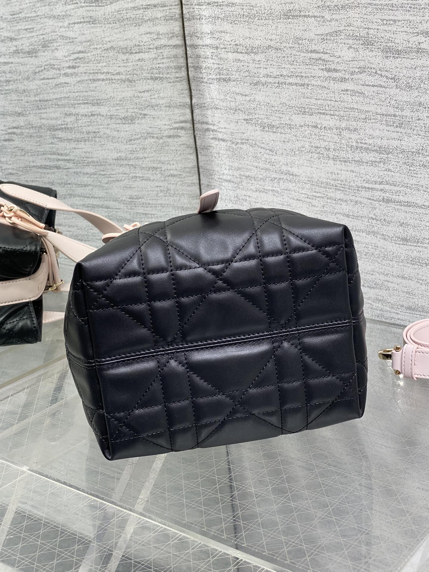 Dior 2026 Toujours Bag 18cm Black Pink Calfskin With Pink Charm 286511