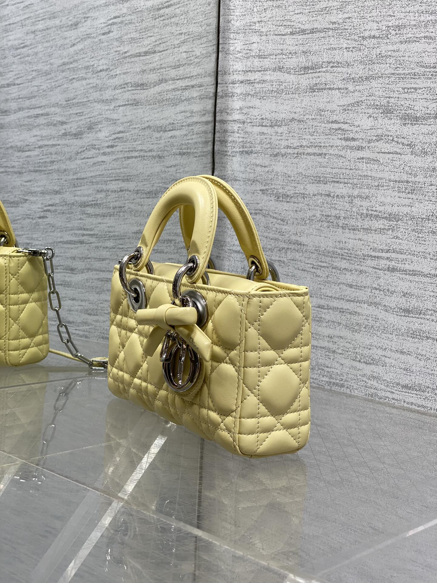 Dior 2026 Bow Lady D-Joy 19cm Yellow Cannage Lambskin With Silver Charm 286561