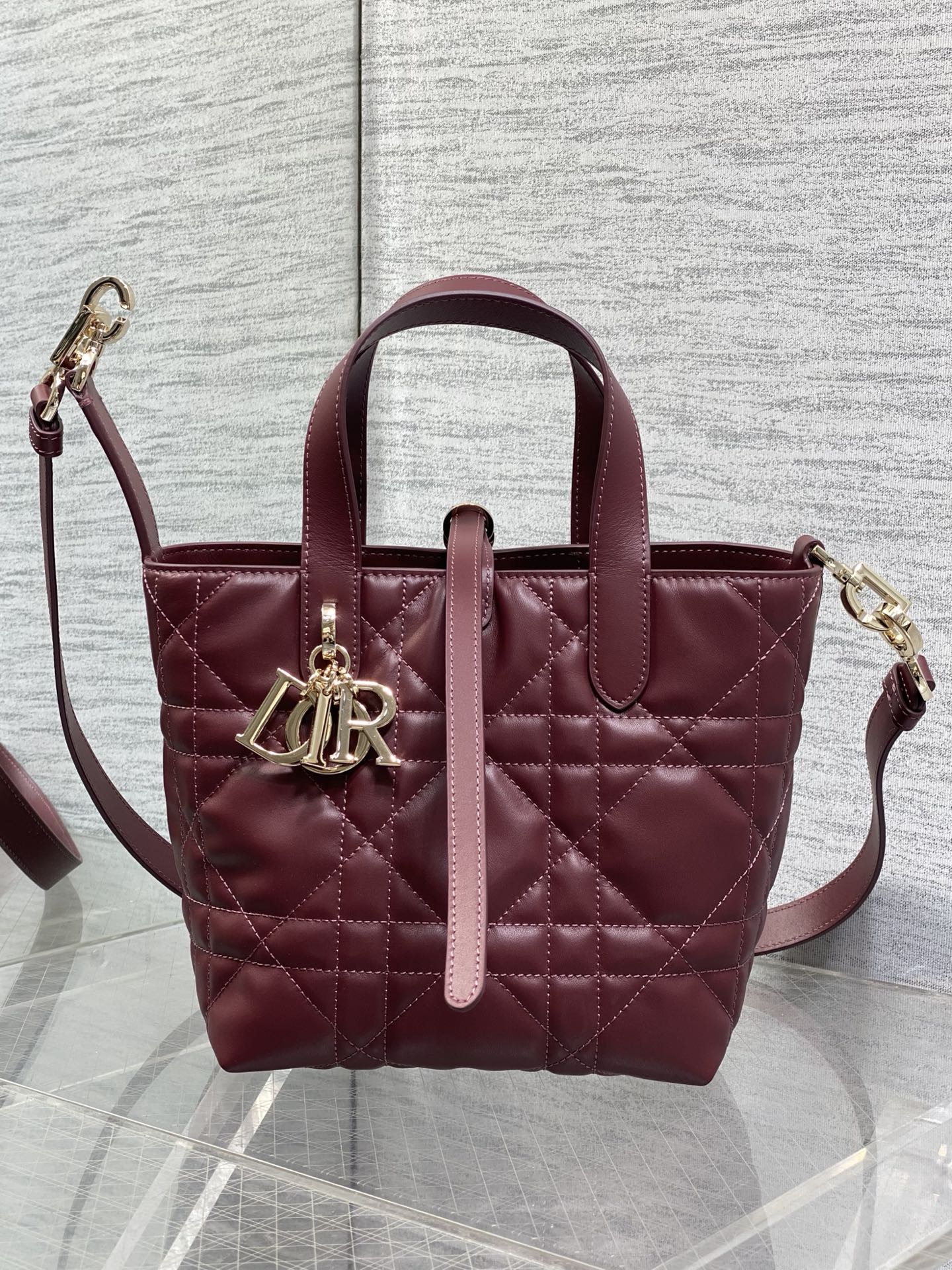 Dior 2026 Toujours Vertical Tote Bag 18cm Macrocannage Calfskin 286459