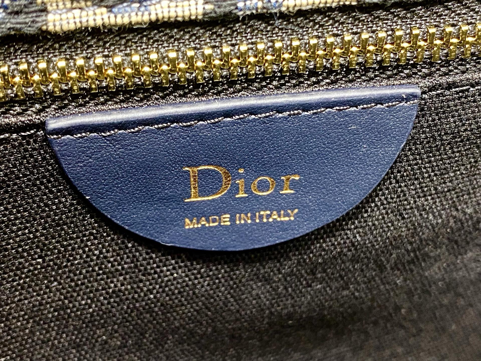 Dior 2026 Medaillon Oblique Jacquard Flap Bag 23cm Blue Beige Fabric 355386
