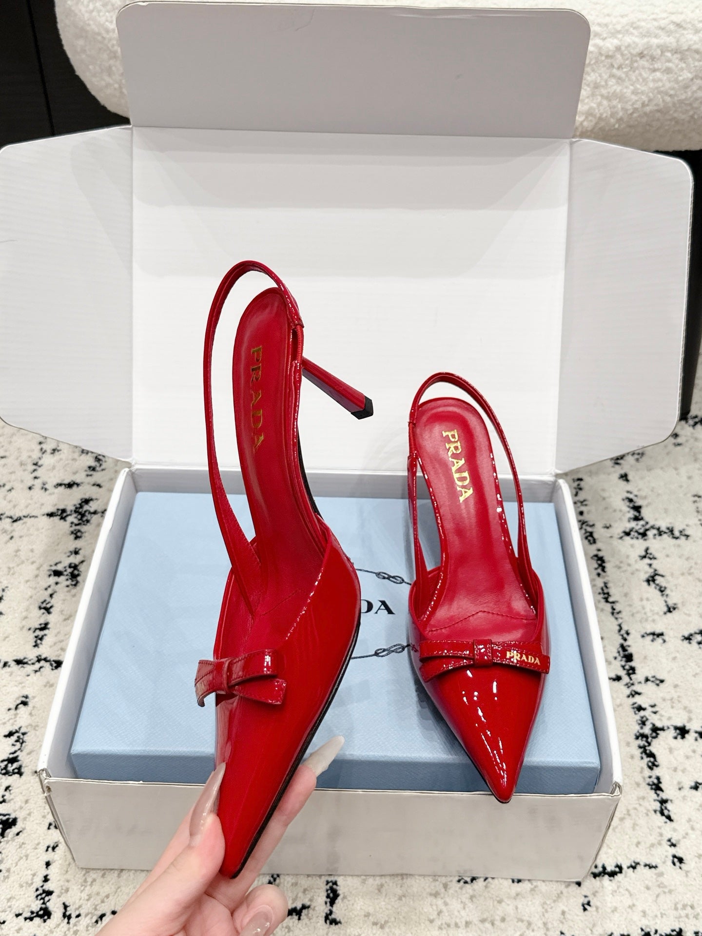 Prada 2026 Bow-Tie Open Sling Back 85mm Cowhide Leather 769840