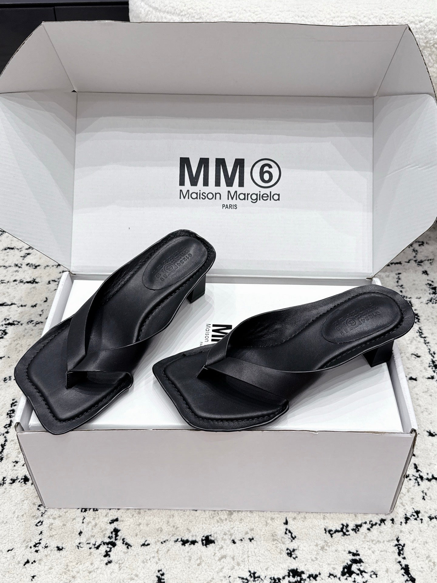 Maison Margiela 2026 Square Toe High-Heeled Flip-Flops Sandal 55mm Cowhide 924867