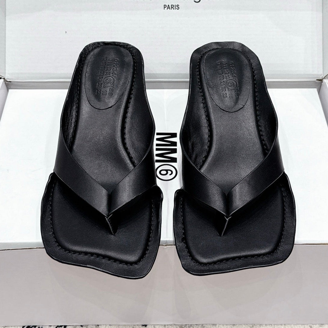 Maison Margiela 2026 Square Toe High-Heeled Flip-Flops Sandal 55mm Cowhide 924867