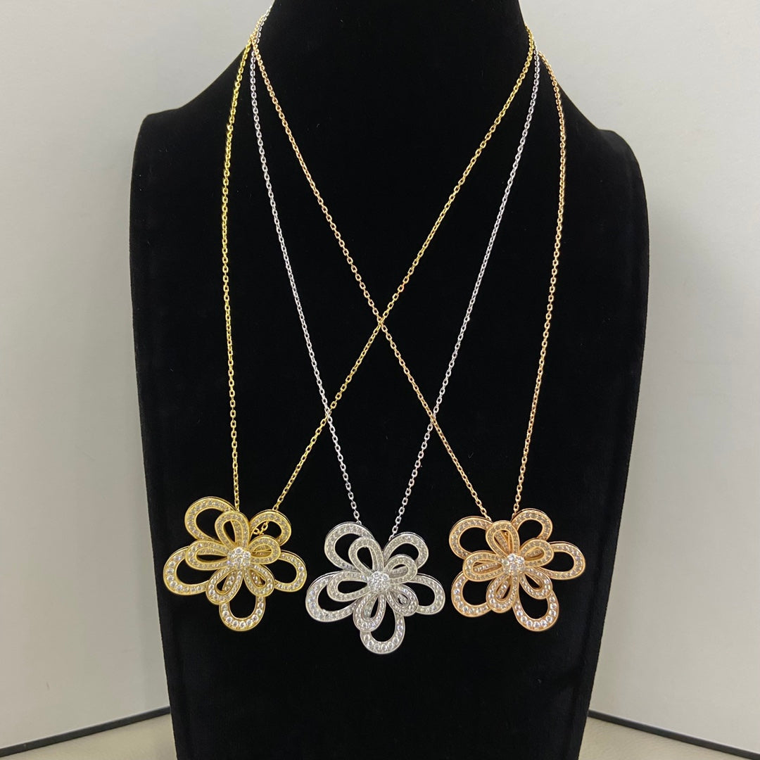 VCA Double Flower Necklace Pendant Full Diamond