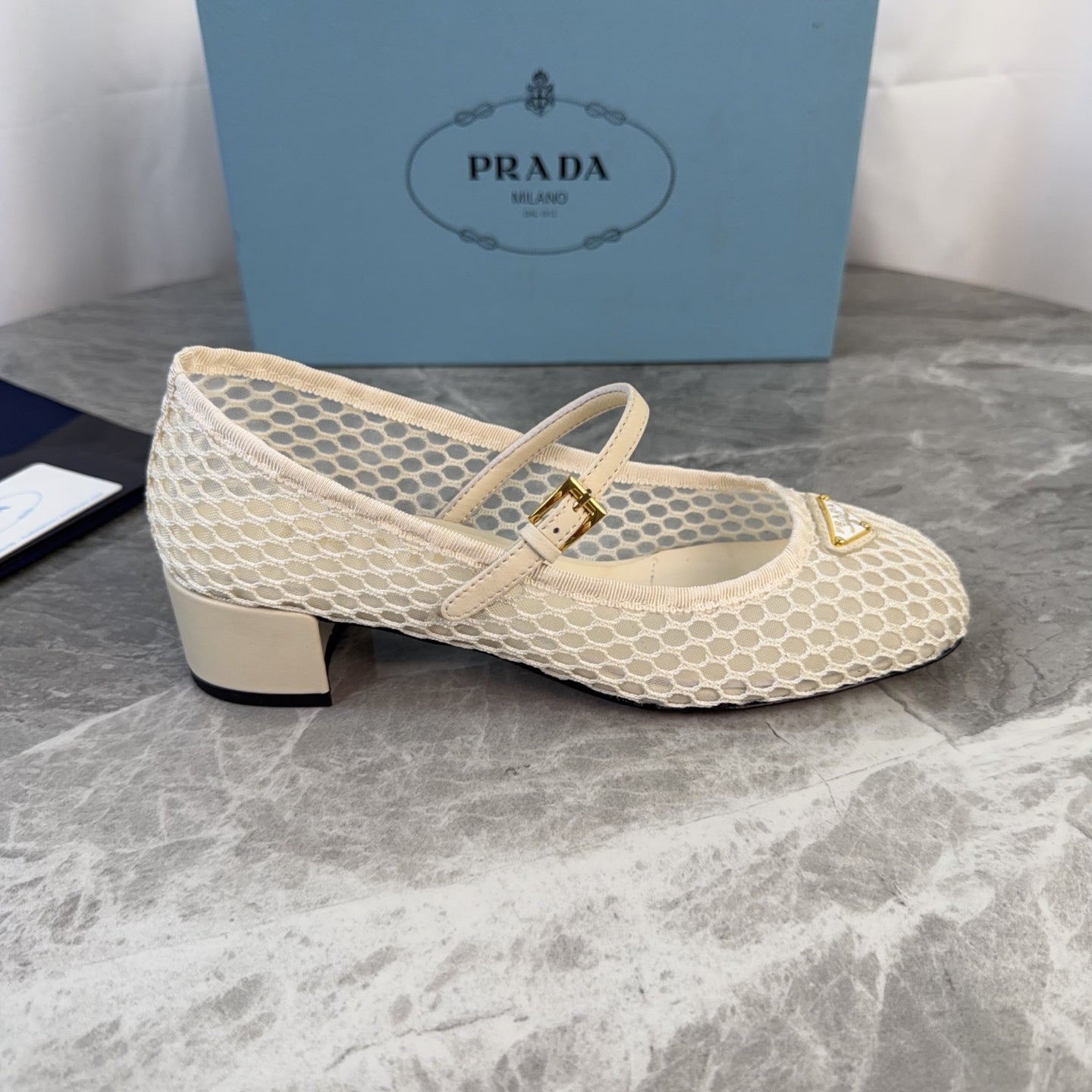 Prada 2026 Mary Jane Pumps 50mm Mesh Leather 789407