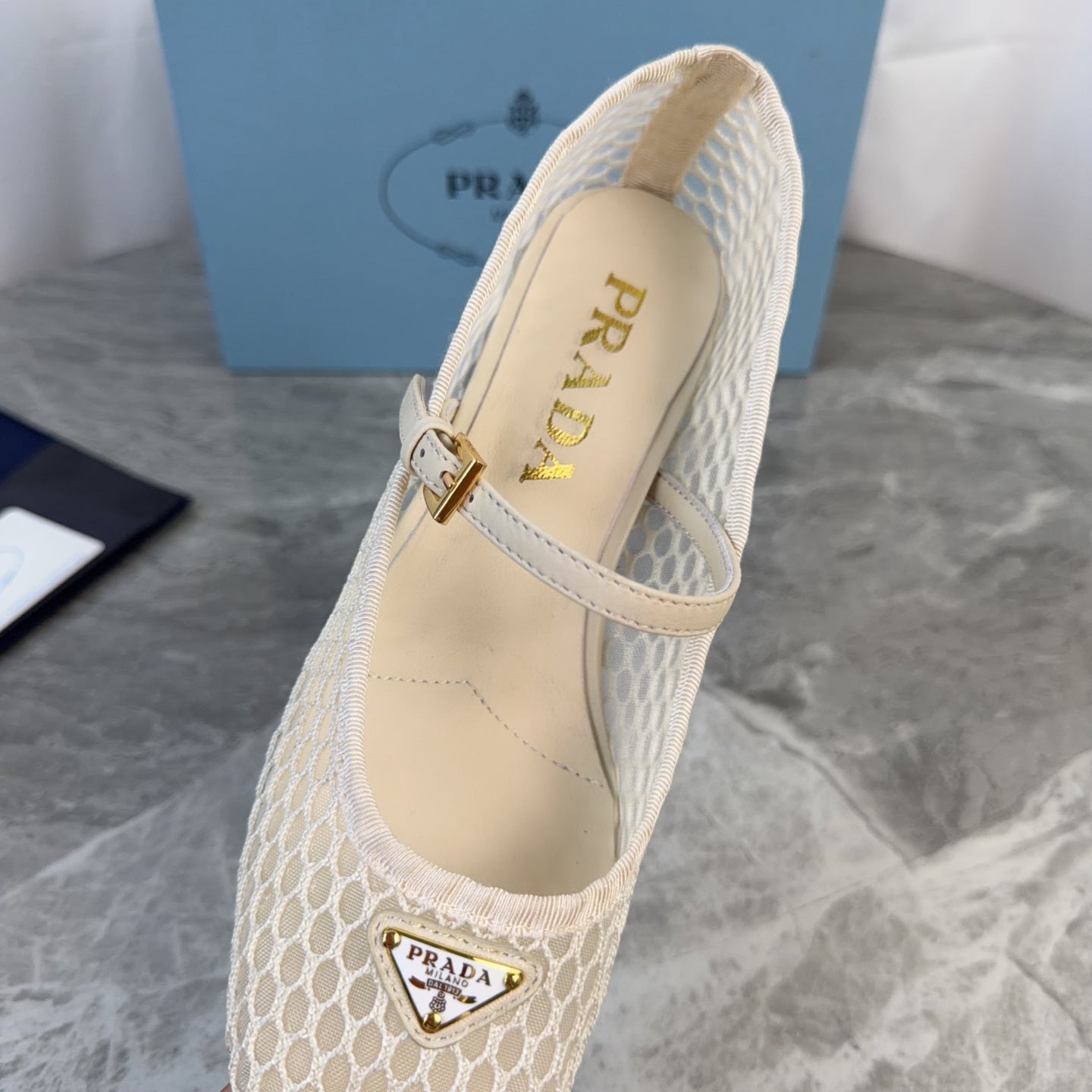 Prada 2026 Mary Jane Pumps 50mm Mesh Leather 789407