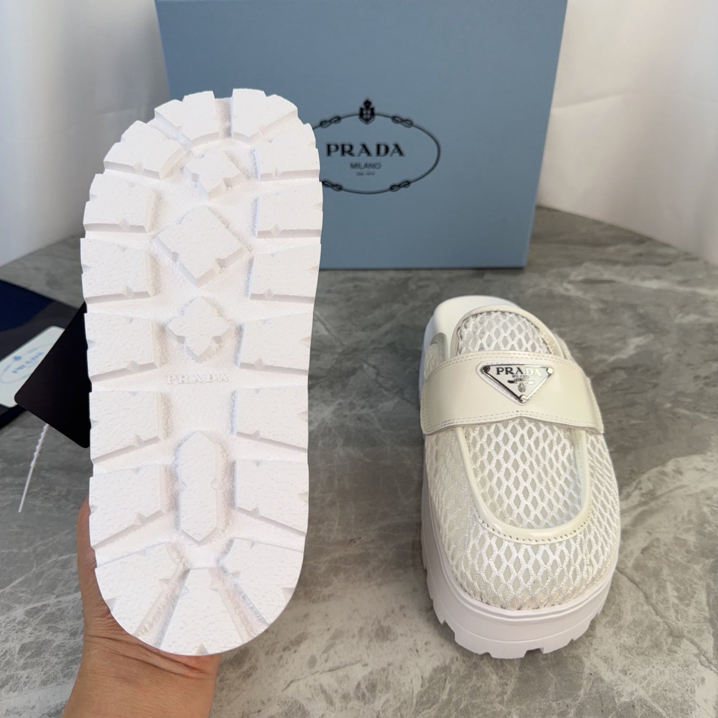 Prada 2026 Platform Mules 45mm Raffia Leather 789434