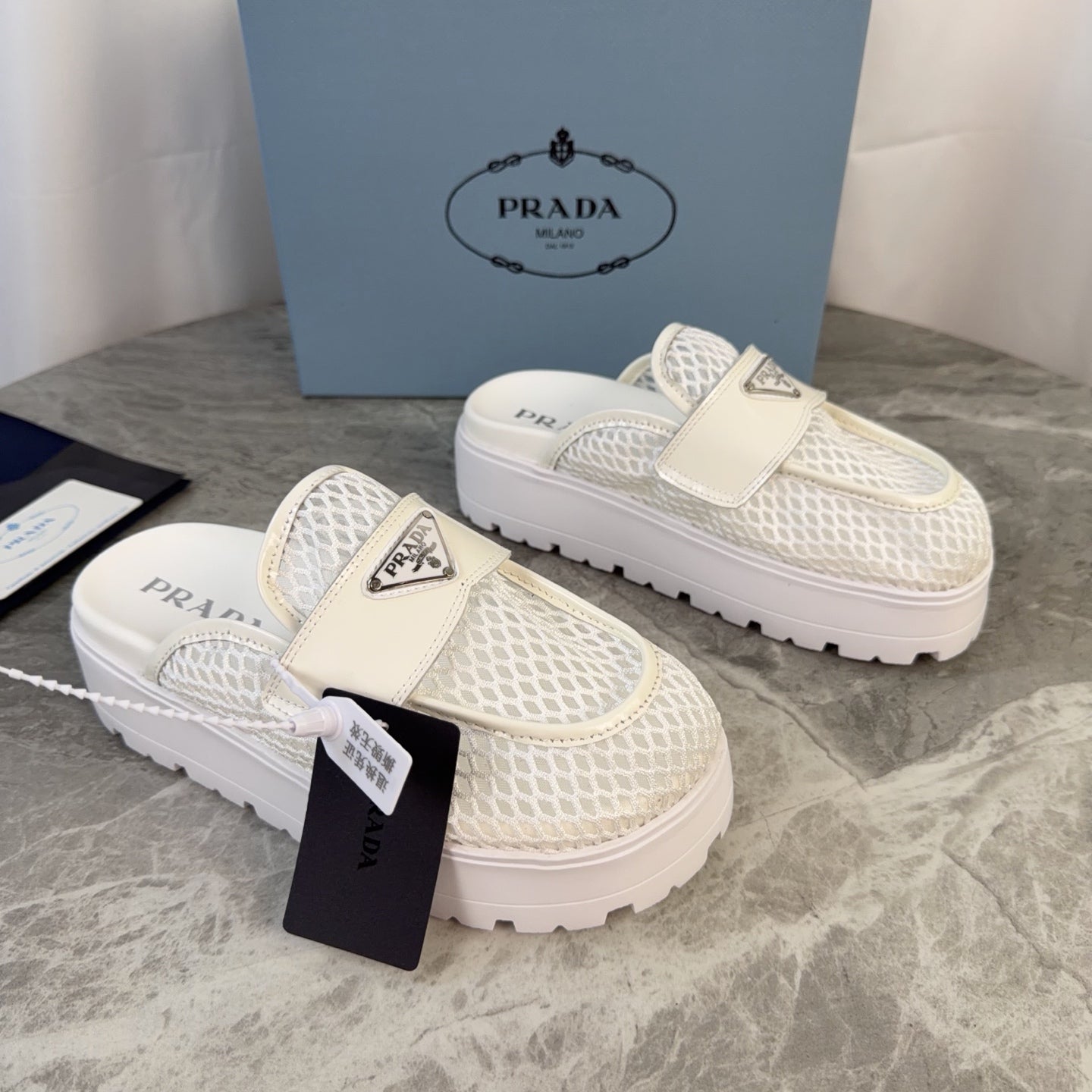 Prada 2026 Platform Mules 45mm Raffia Leather 789434