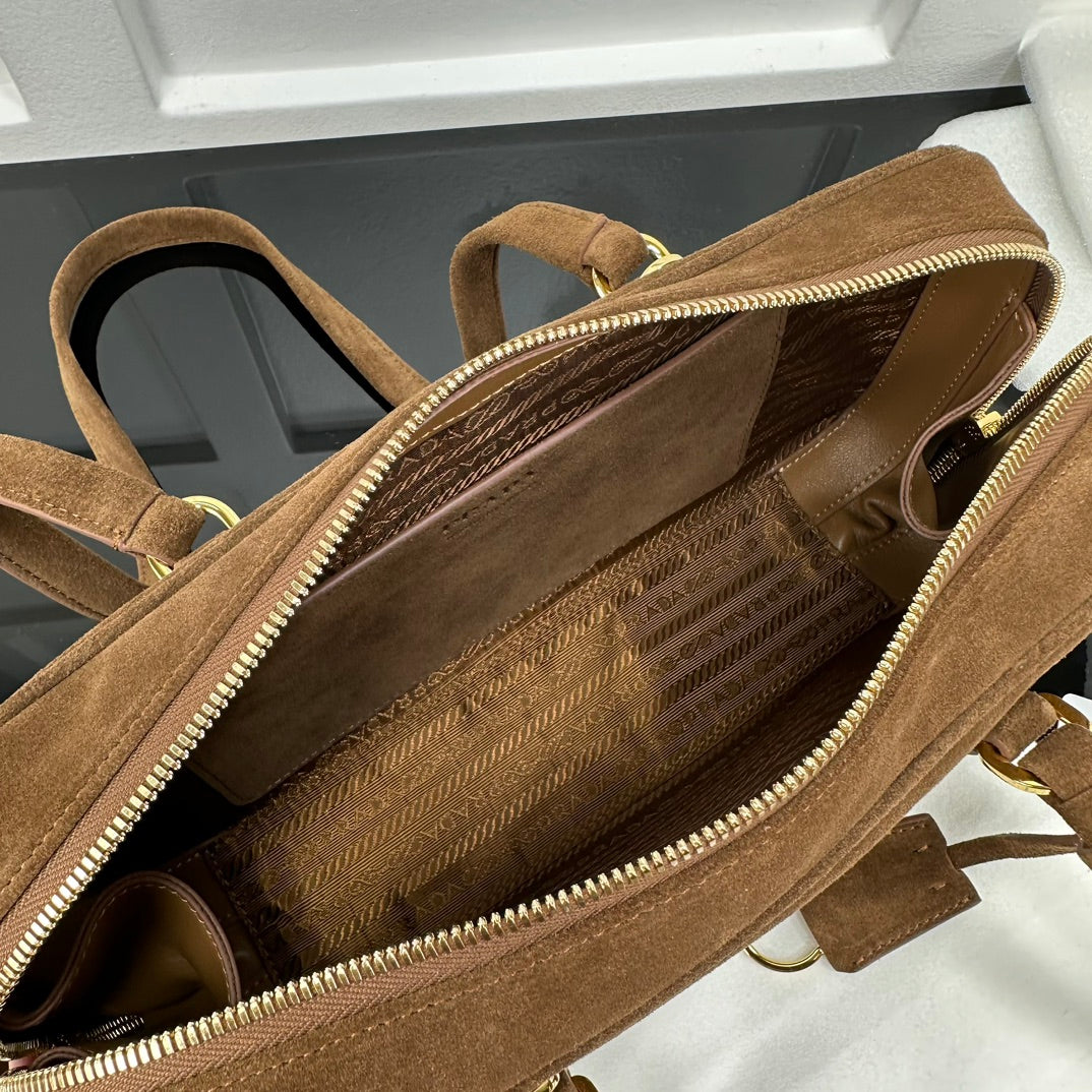 Prada 2026 Hobo Bowling Shoulder Bag 27cm Brown Suede Calfskin