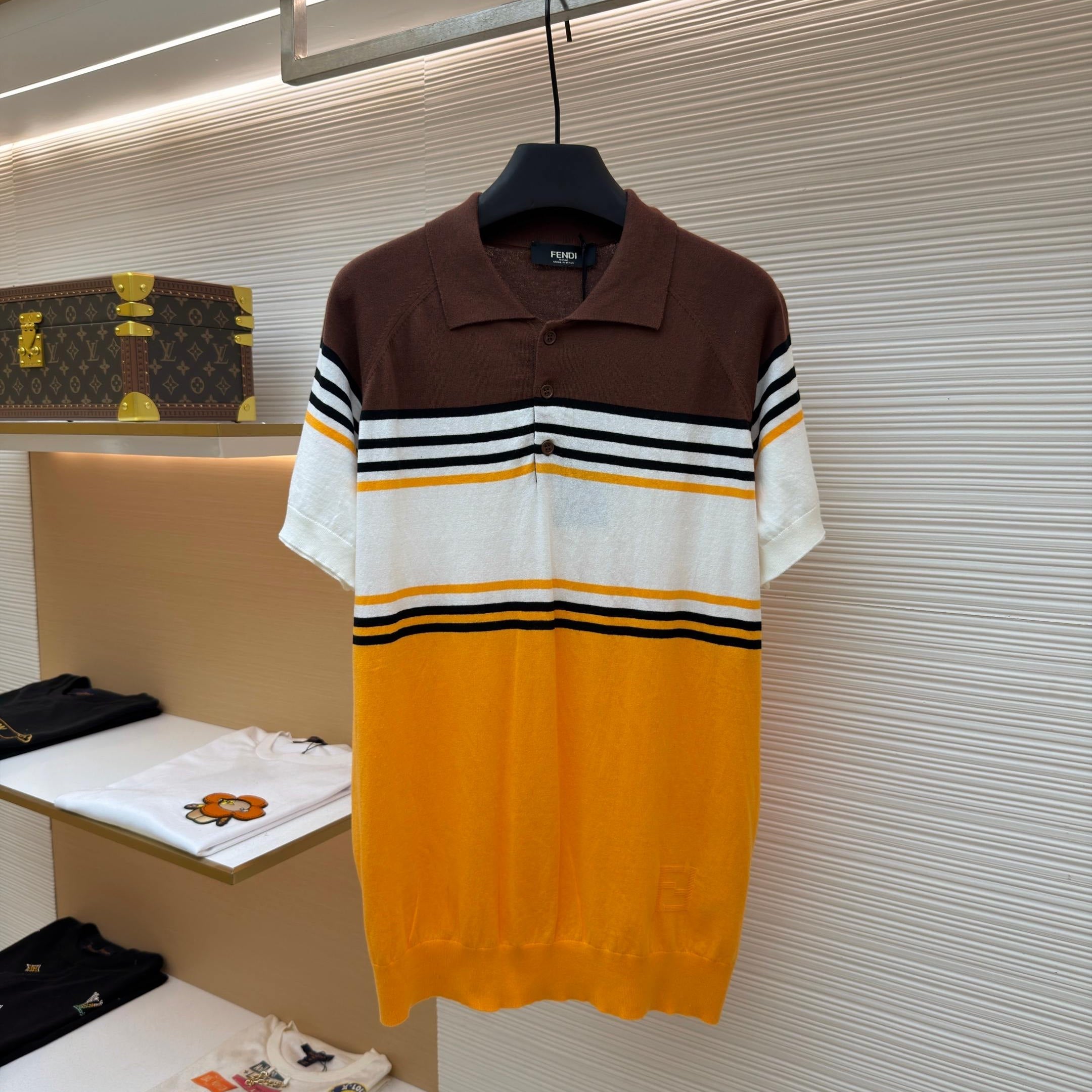 Fendi 2026 Men's Polo Shirt Brown Orange Cotton Fabric 830544