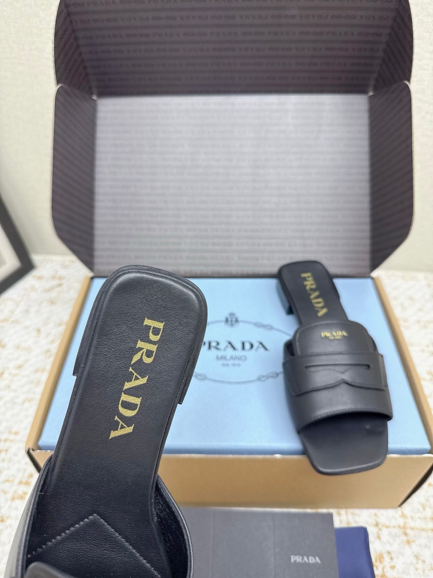 Prada 2026 Square Toe Slippers Italian Leather 731000