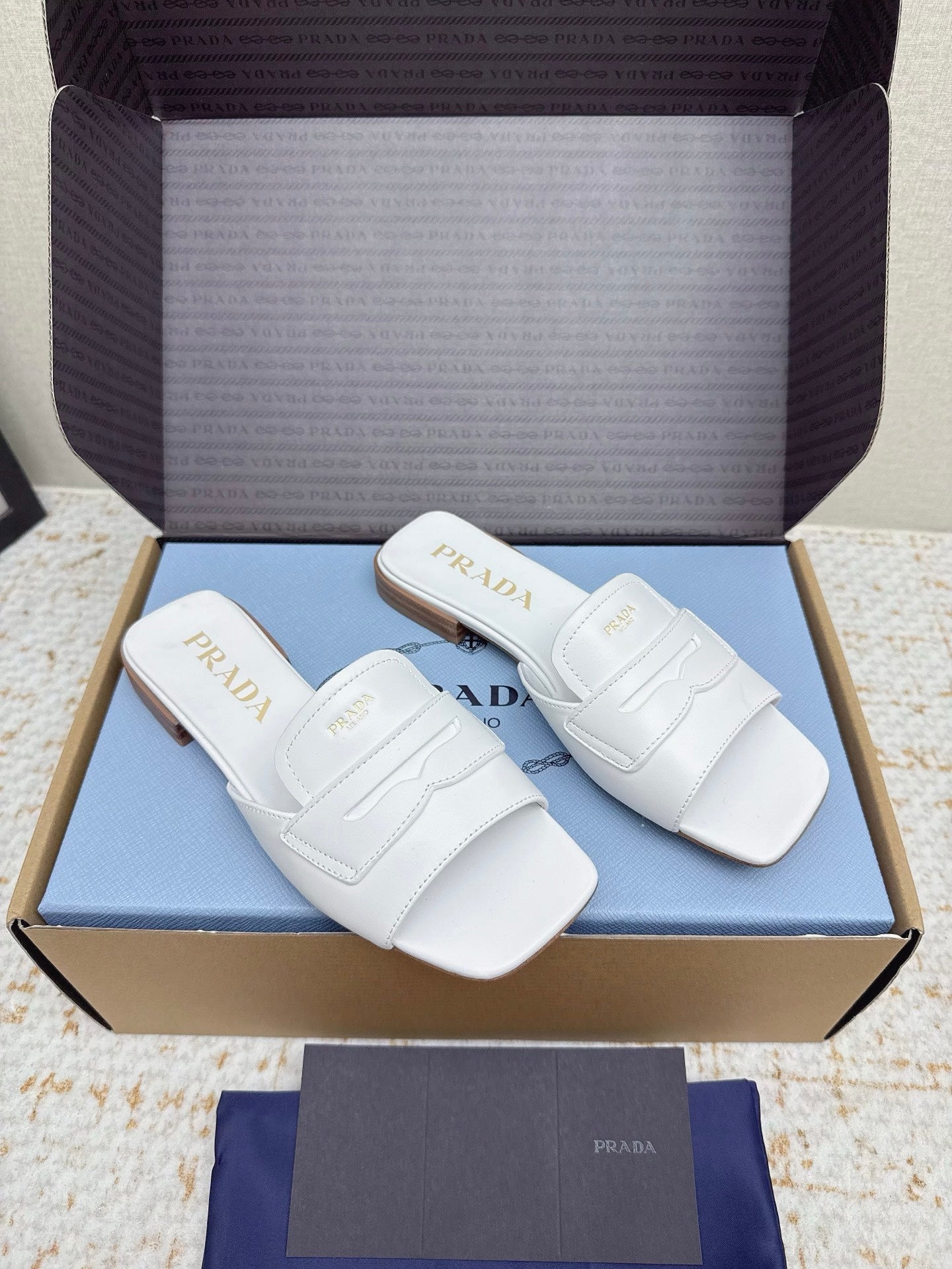 Prada 2026 Square Toe Slippers Italian Leather 731000