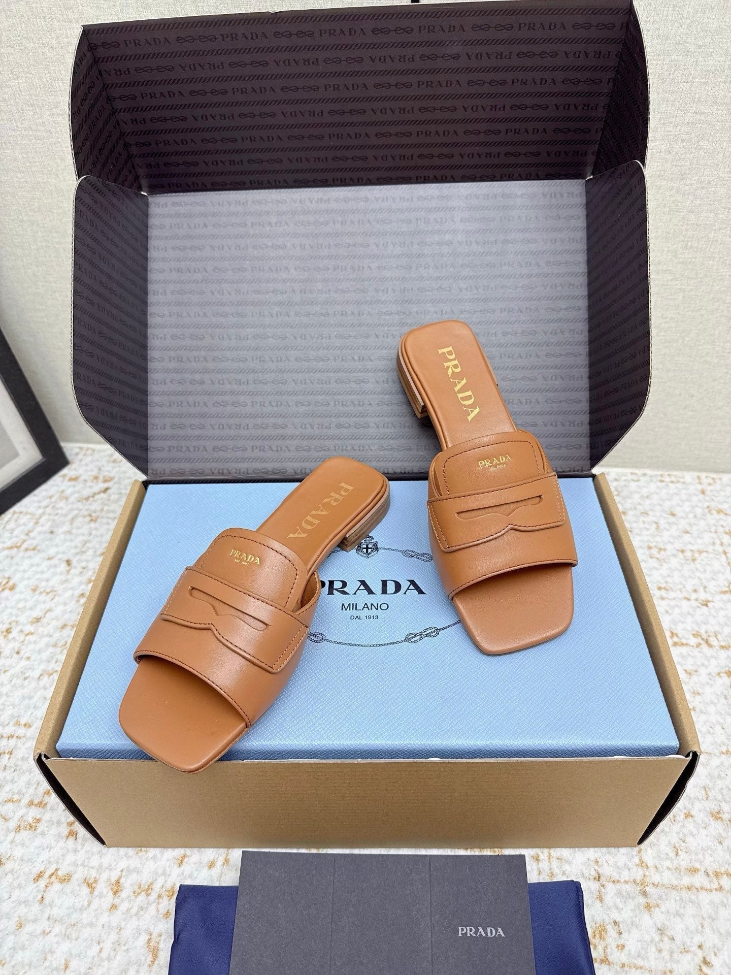 Prada 2026 Square Toe Slippers Italian Leather 731000