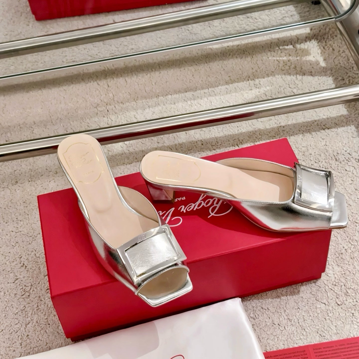 Viv Retro Modern Mules Silver Cowhide Leather 261719