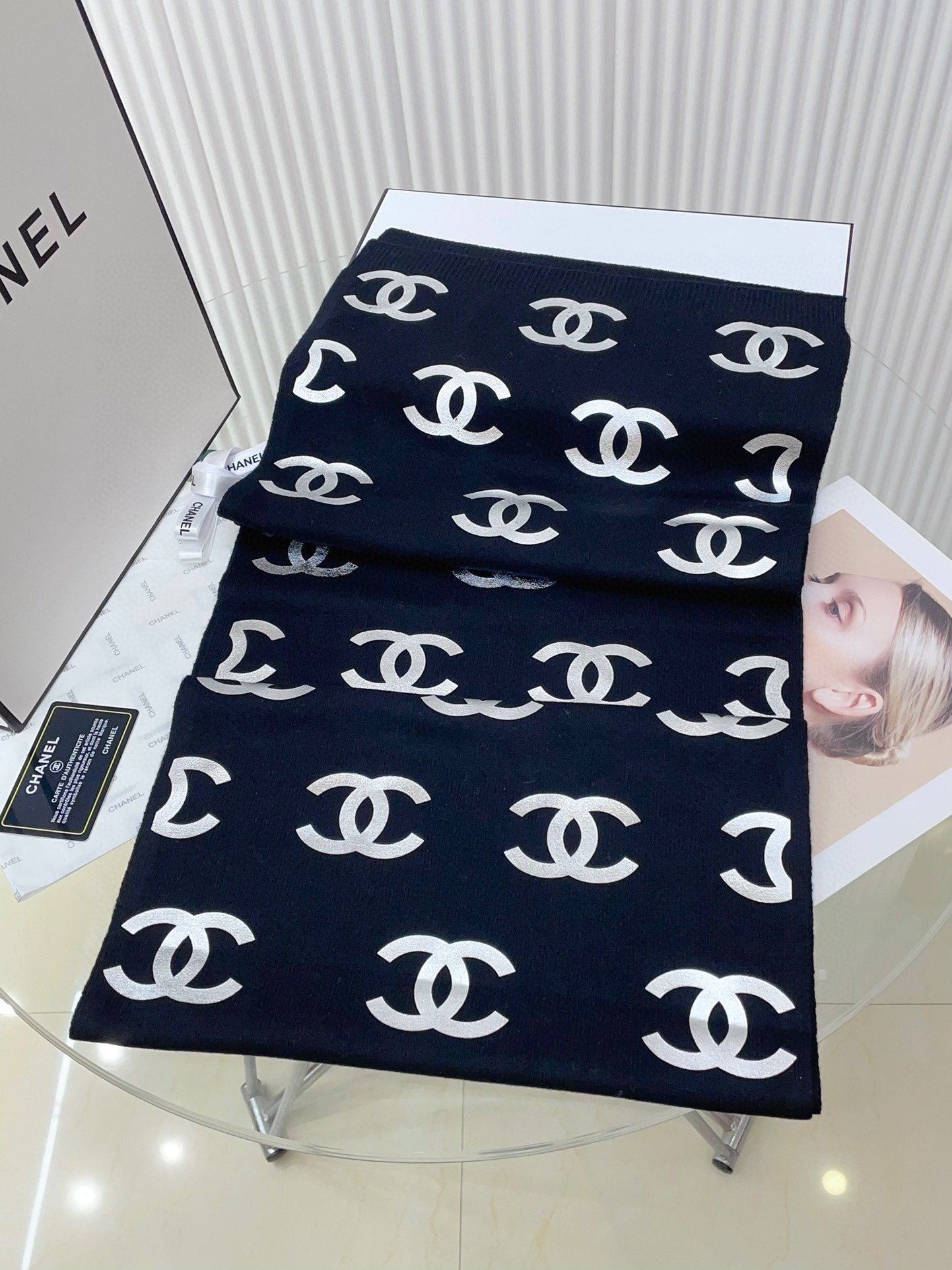 CC Scarf 190 CM In Black Logo Print Cashmere 401171