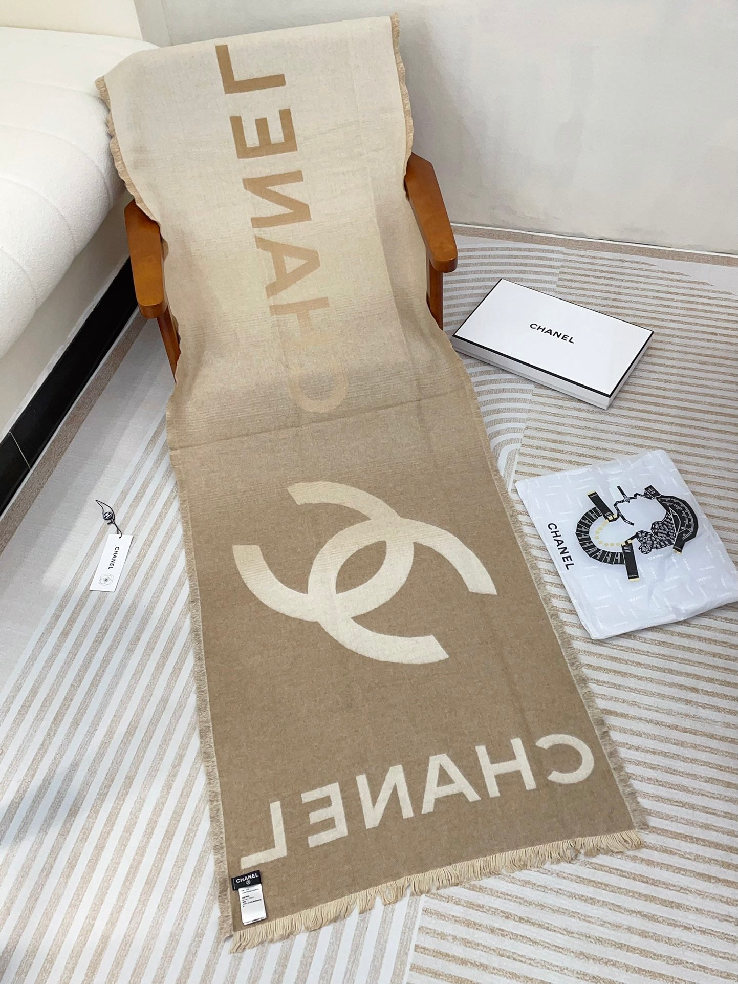 CC Scarf 200 CM In Beige Mix Brown Cashmere 402091