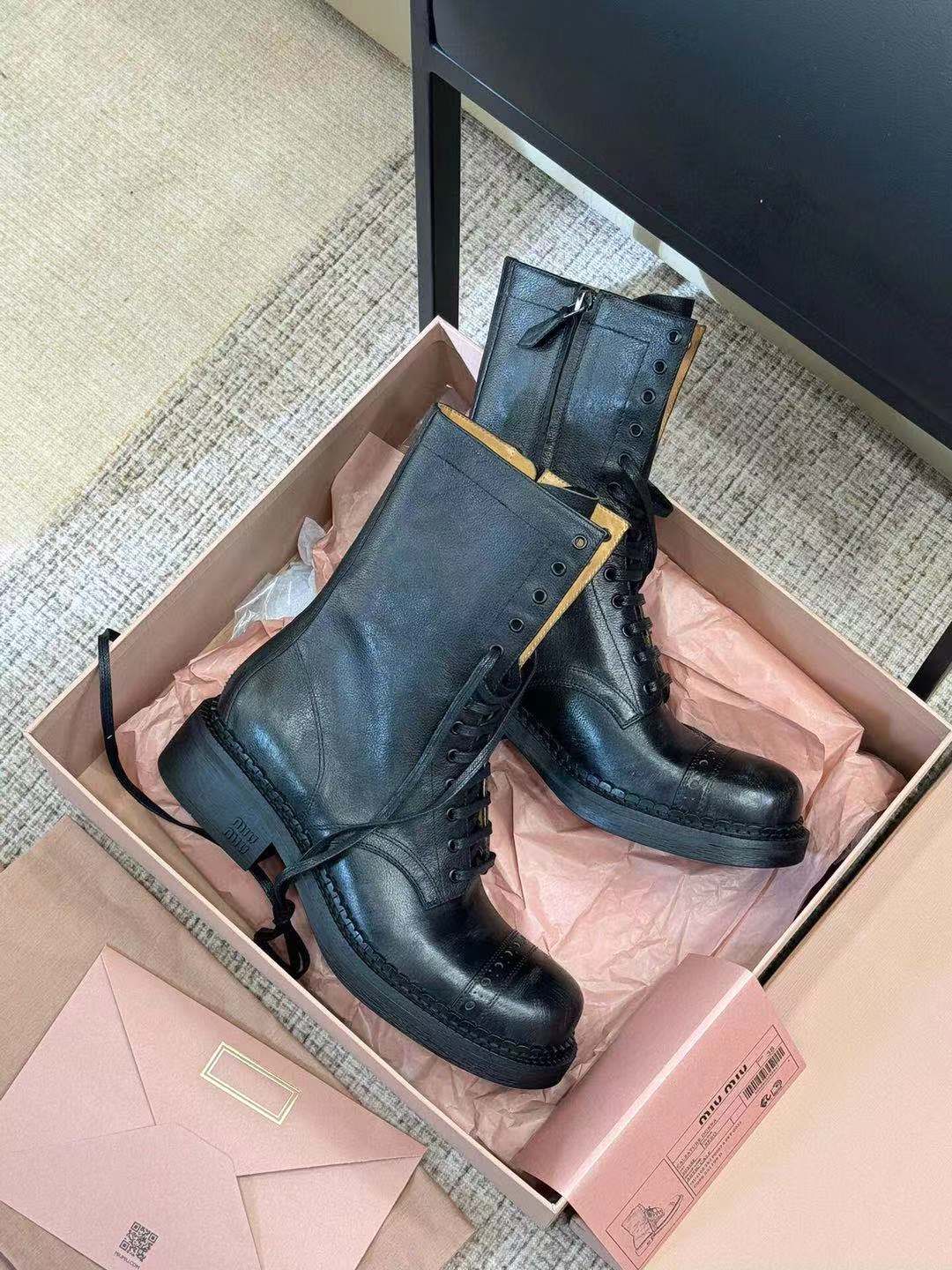Miu Ankle Boots Black Paint Calfskin