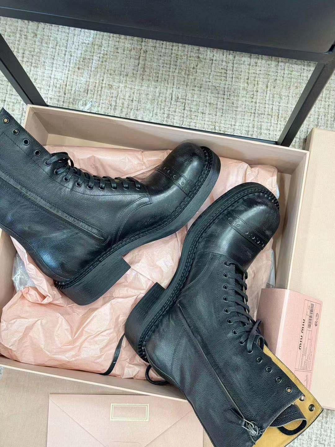 Miu Ankle Boots Black Paint Calfskin