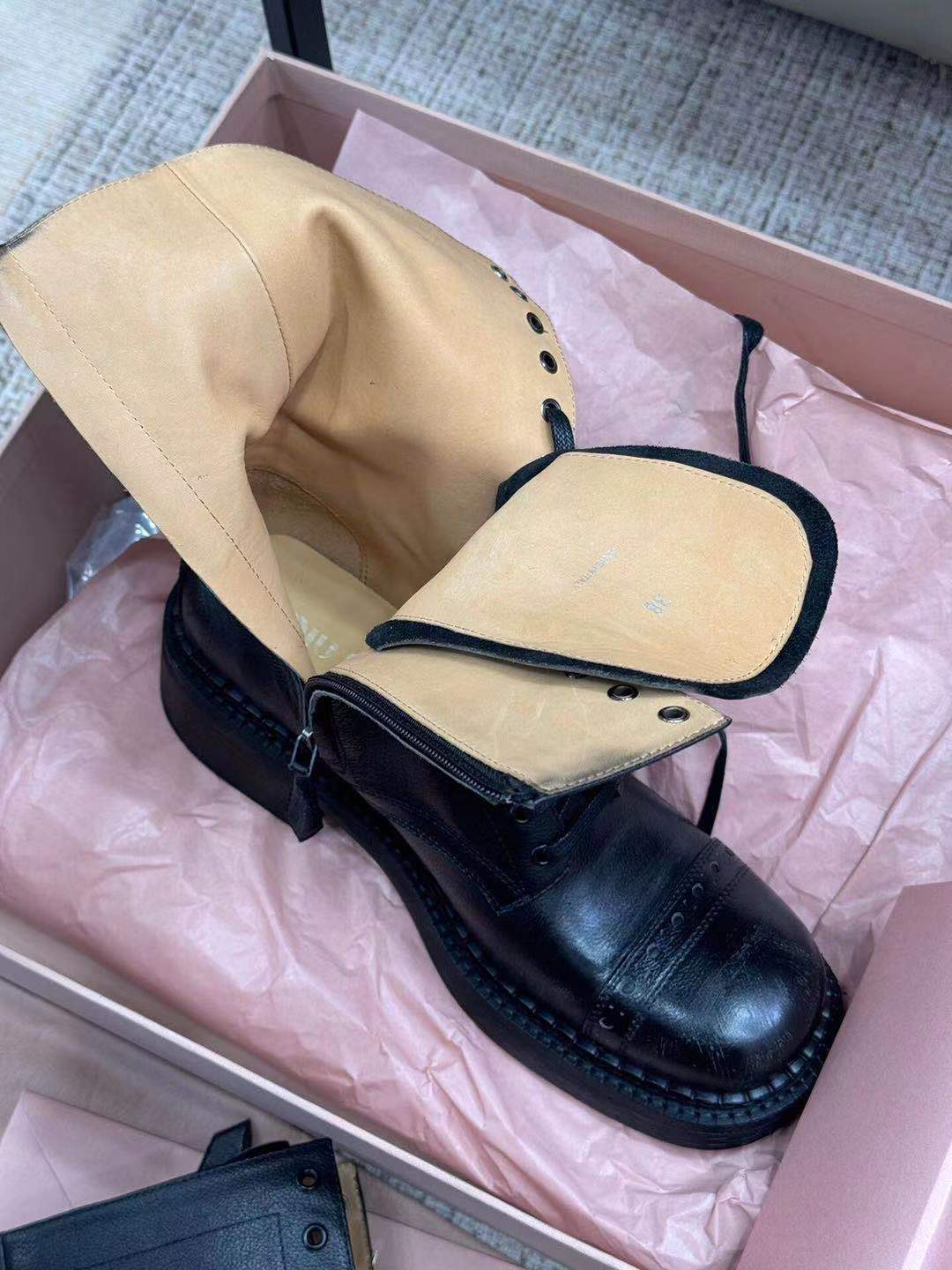 Miu Ankle Boots Black Paint Calfskin