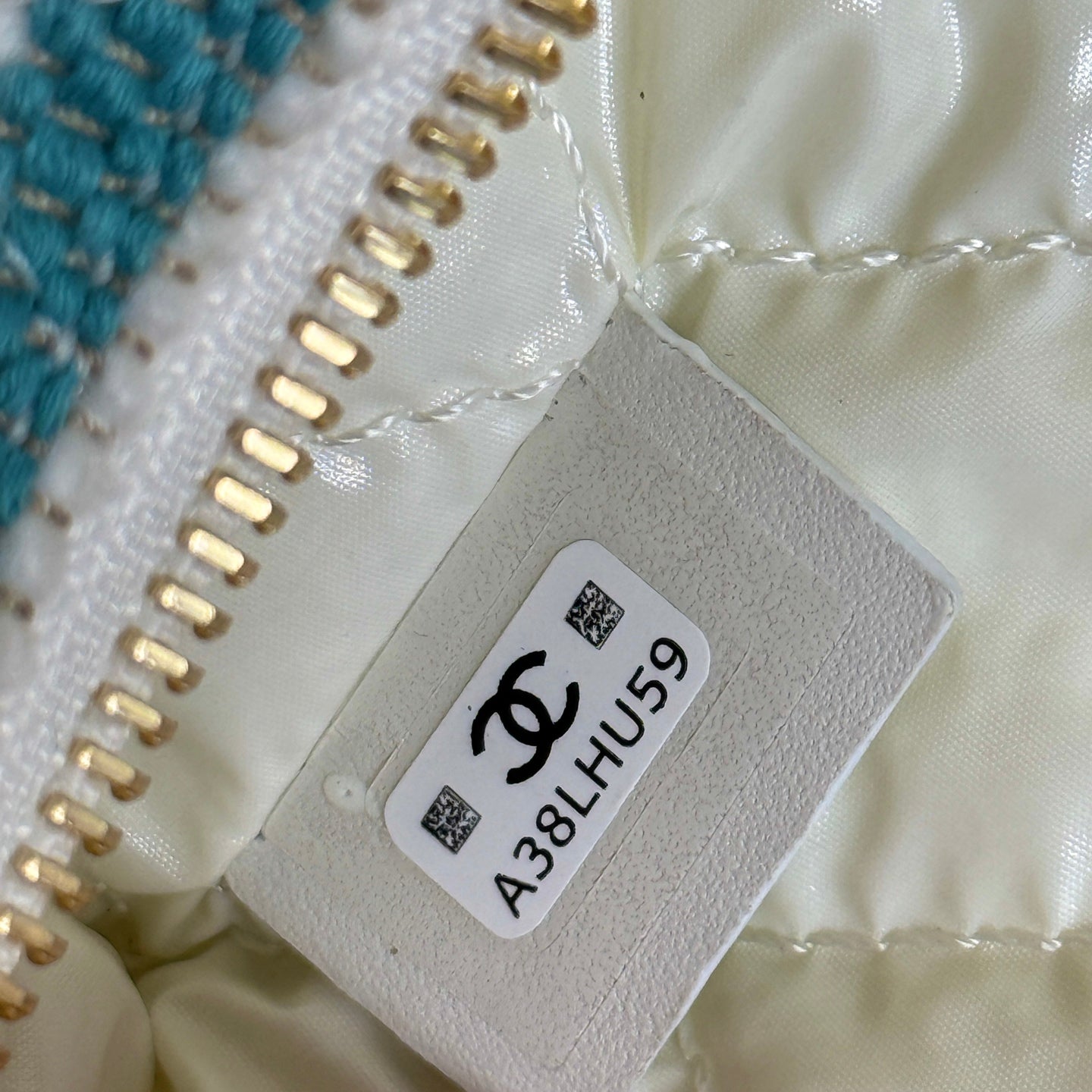Chanel 26 Woven Clutch 19 White Light Blue Canvas