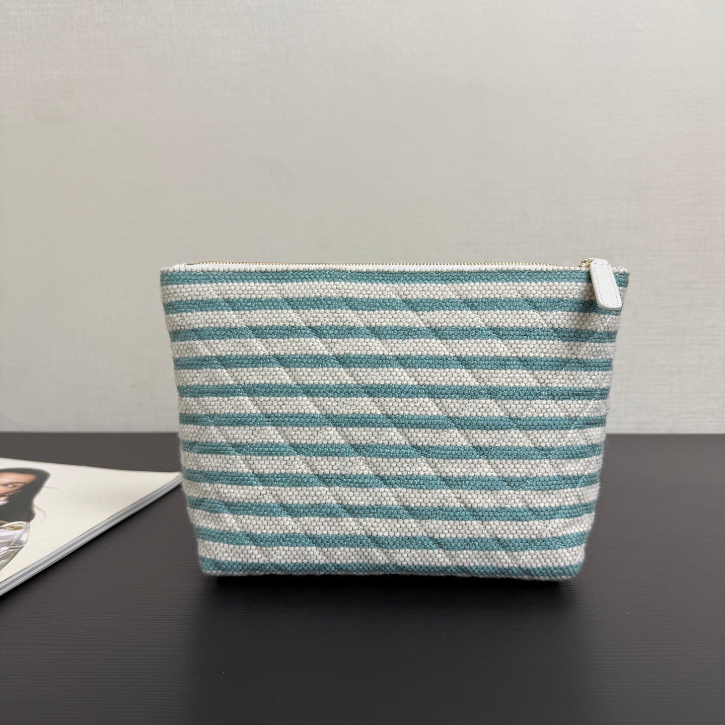 Chanel 26 Woven Clutch 19 White Light Blue Canvas