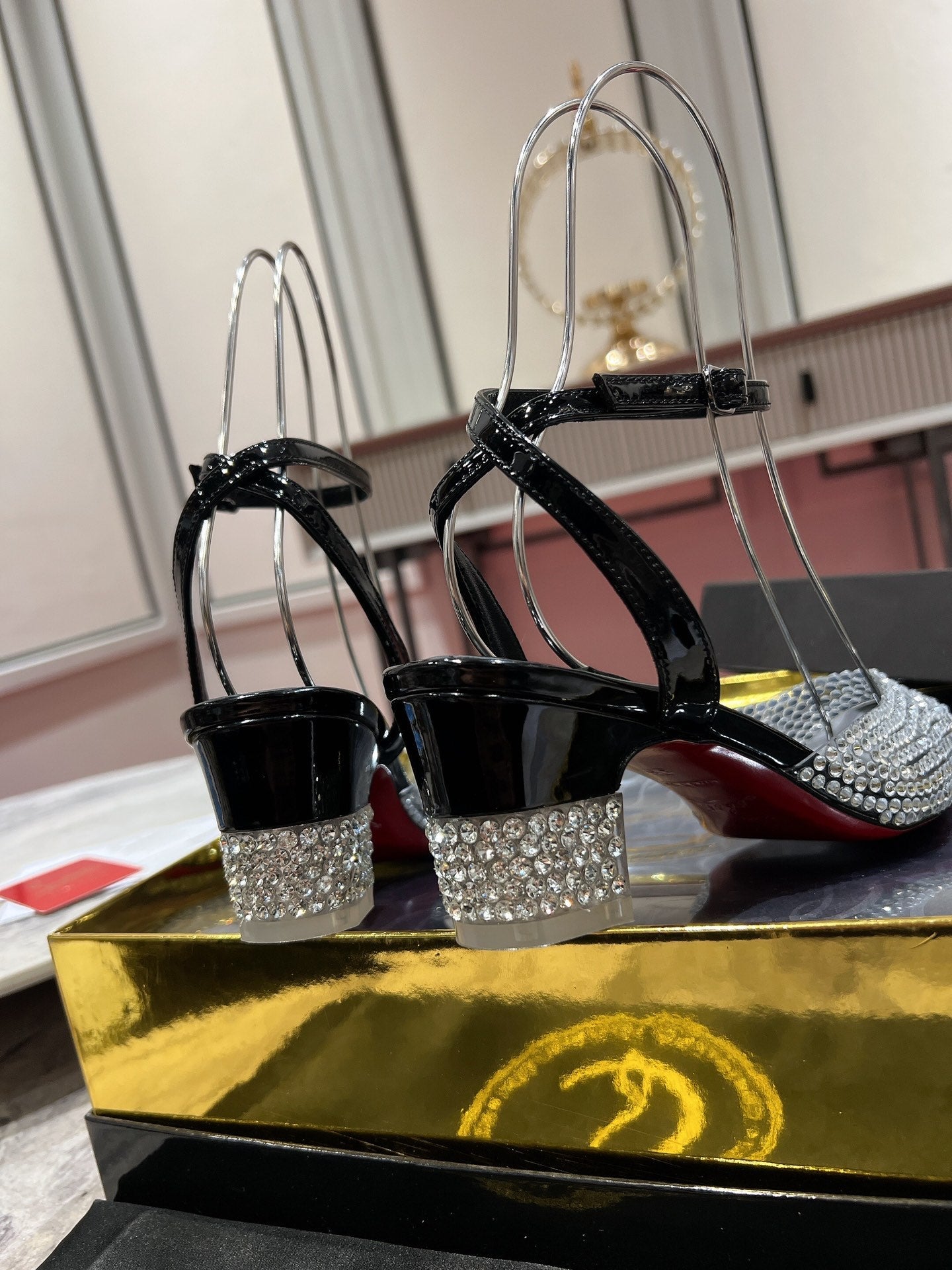 Christian Louboutin Mary Jane Miss Z Strass 55mm Sandals Patent Leather 825391