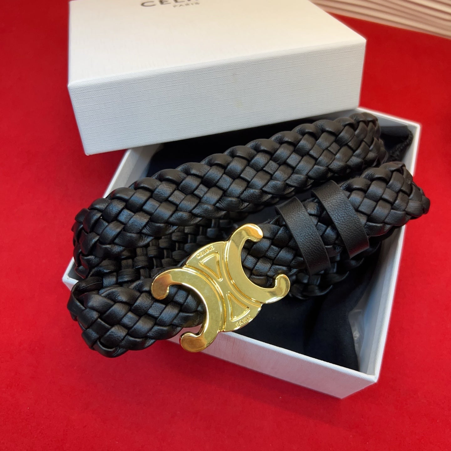 Celine 2026 Arc de Triomphe Belt 3.0cm Braided Leather