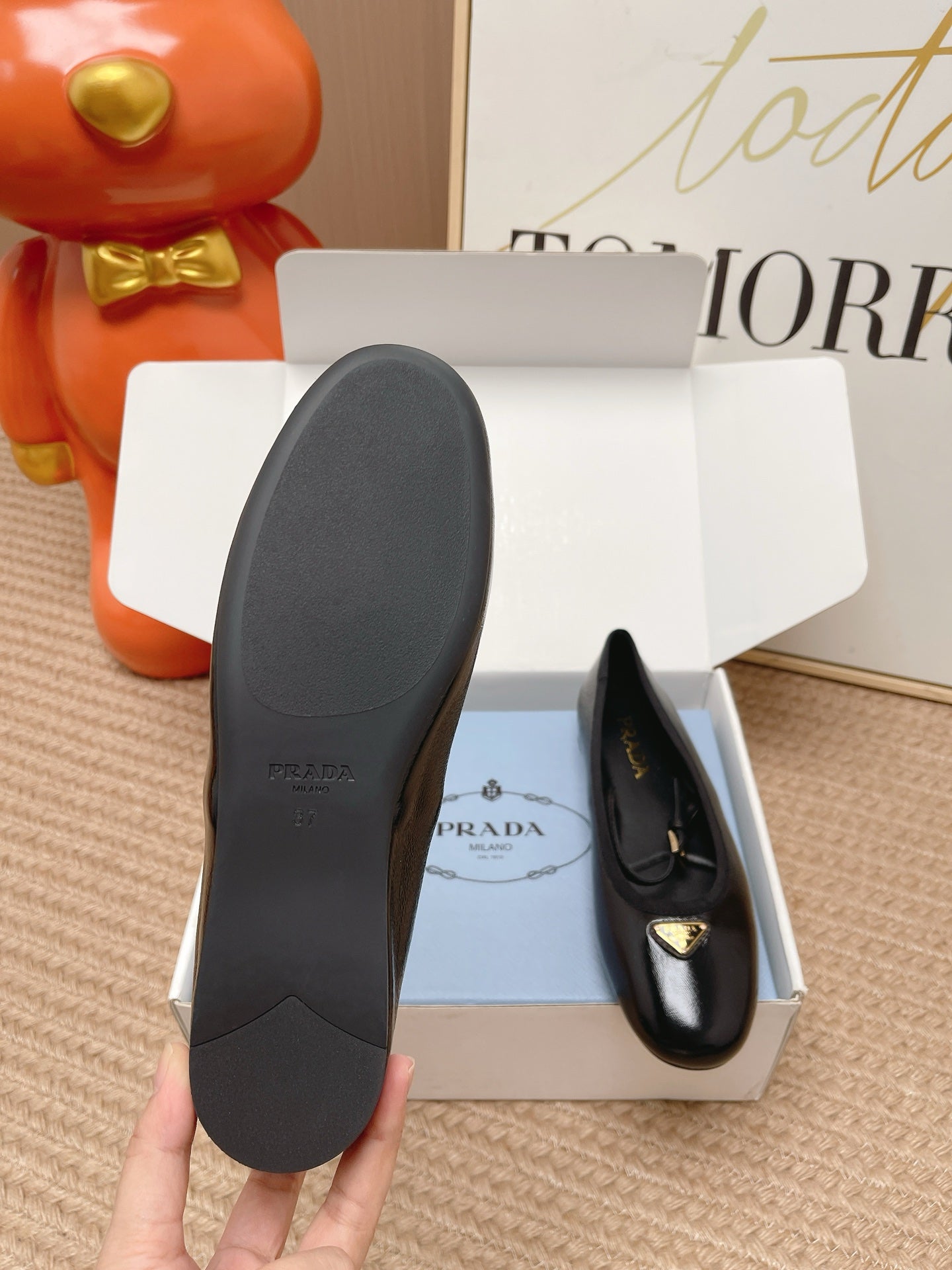 Prada 2026 Ballet Flat Black Glossy Leather 854605