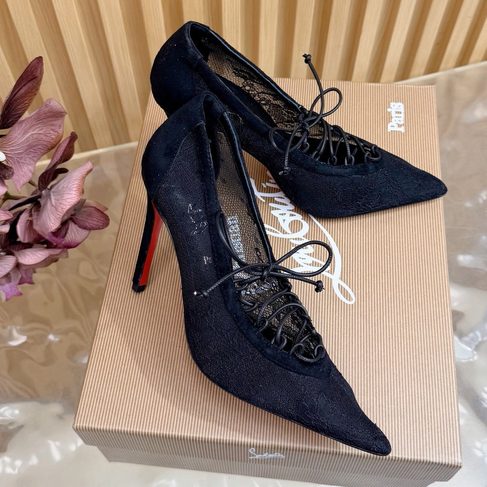 Christian Louboutin 2026 KM Lace 100mm Pumps Floral Lace Suede 698243