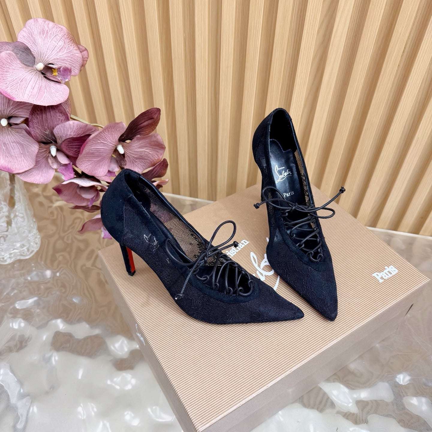 Christian Louboutin 2026 KM Lace 100mm Pumps Floral Lace Suede 698243