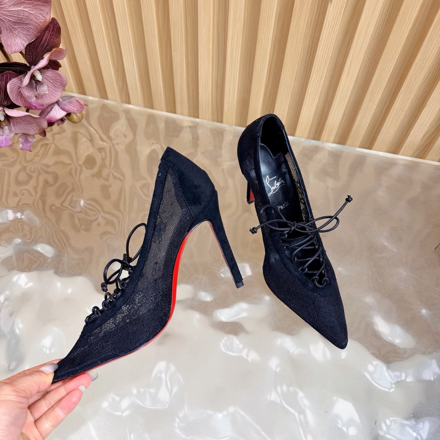 Christian Louboutin 2026 KM Lace 100mm Pumps Floral Lace Suede 698243