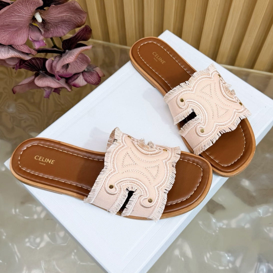 Celine 26 Marina Mules Canvas Leather 749449