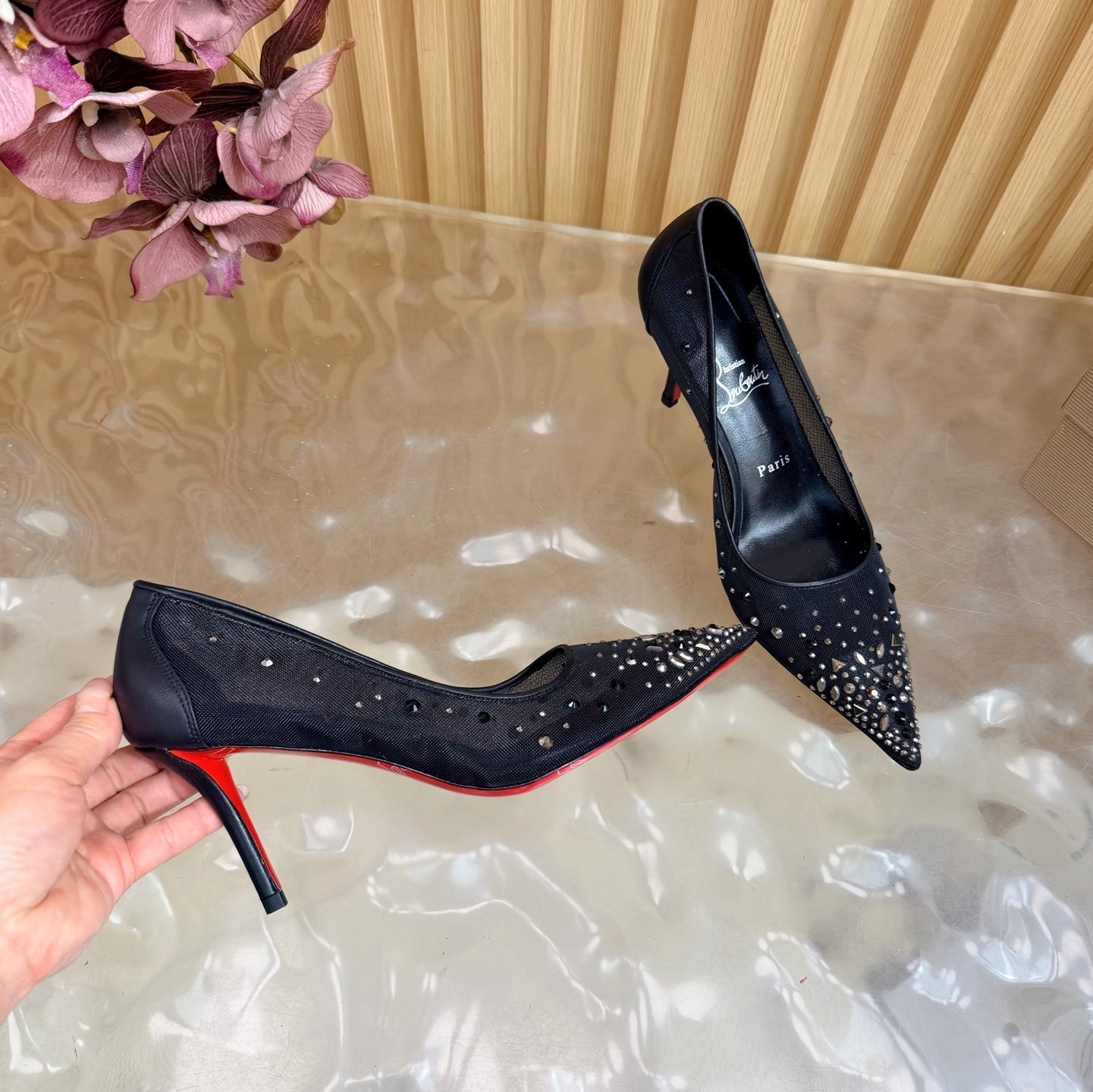 Christian Louboutin 2026 Miss Z Degrastrass 80mm Pumps Mesh Crystal Embellishments 776009