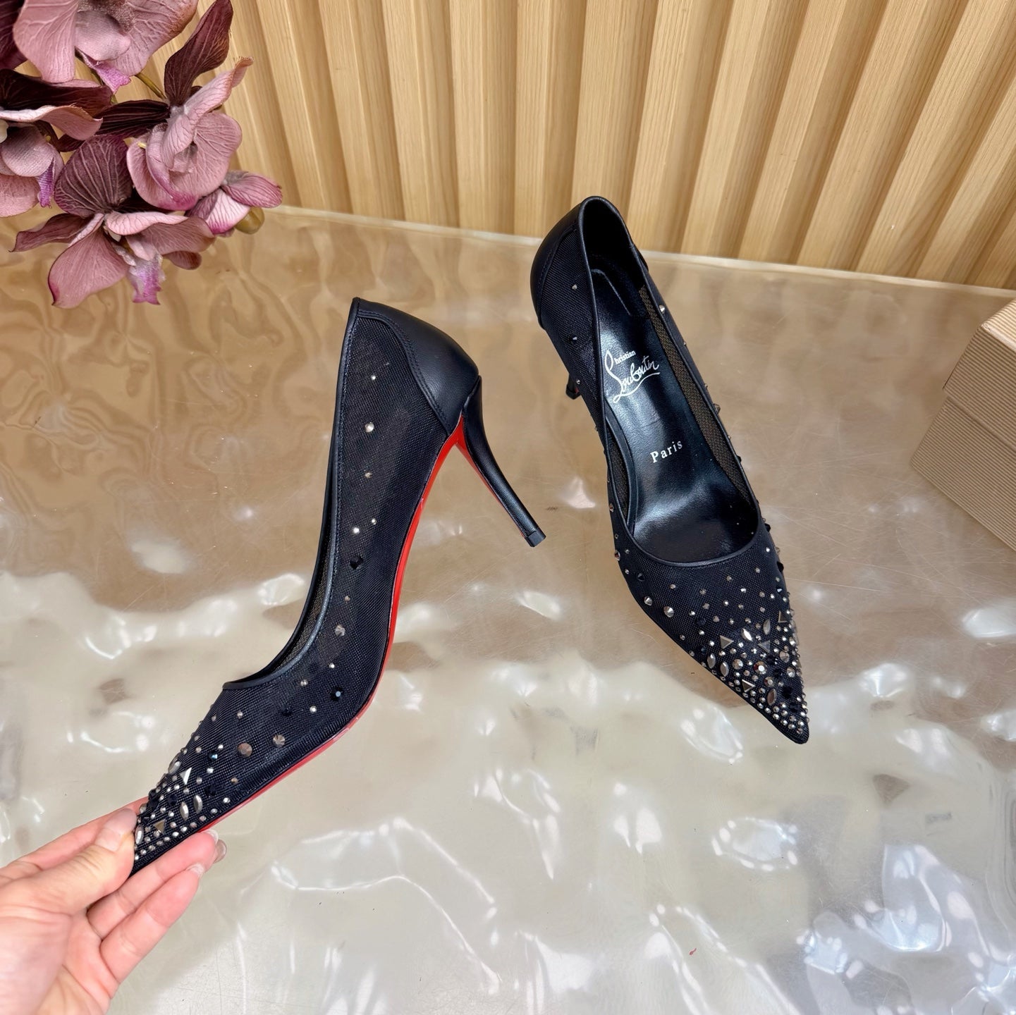 Christian Louboutin 2026 Miss Z Degrastrass 80mm Pumps Mesh Crystal Embellishments 776009