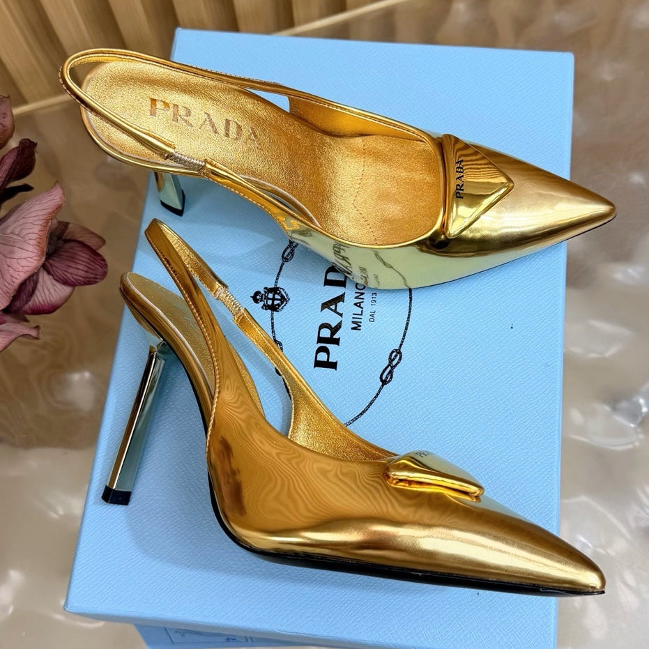 Prada 2026 Slingback Pump 100mm Metallic Leather 854181