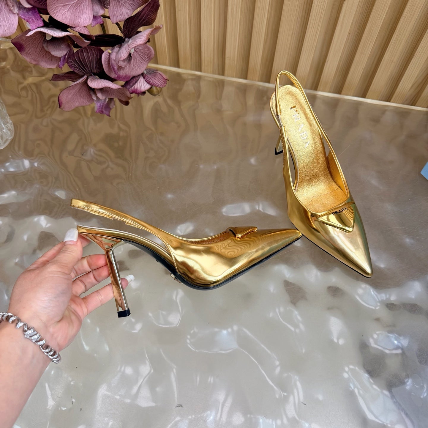 Prada 2026 Slingback Pump 100mm Metallic Leather 854181