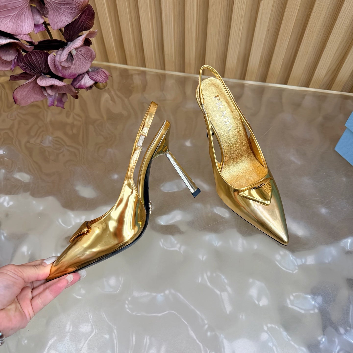 Prada 2026 Slingback Pump 100mm Metallic Leather 854181