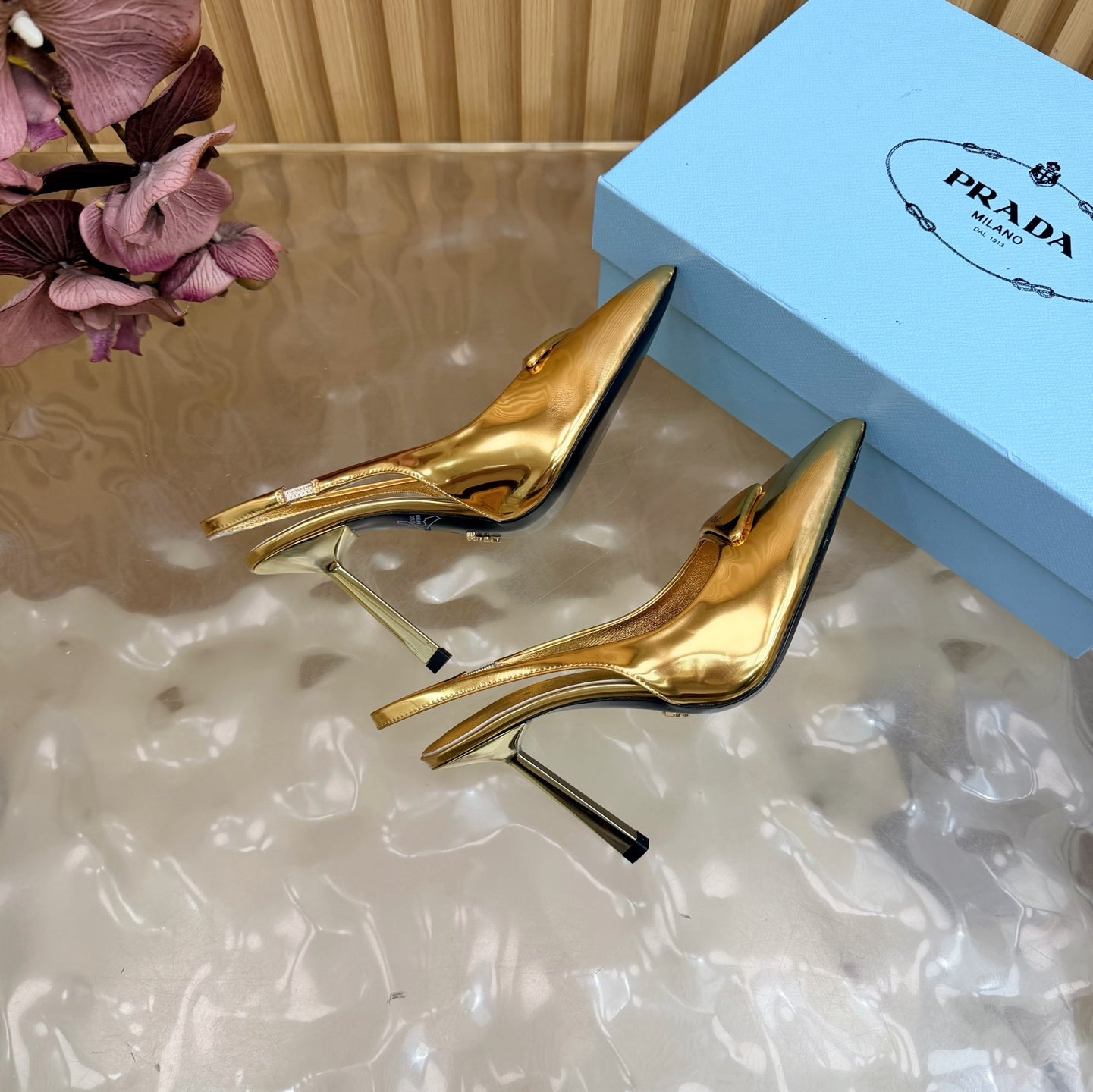 Prada 2026 Slingback Pump 100mm Metallic Leather 854181