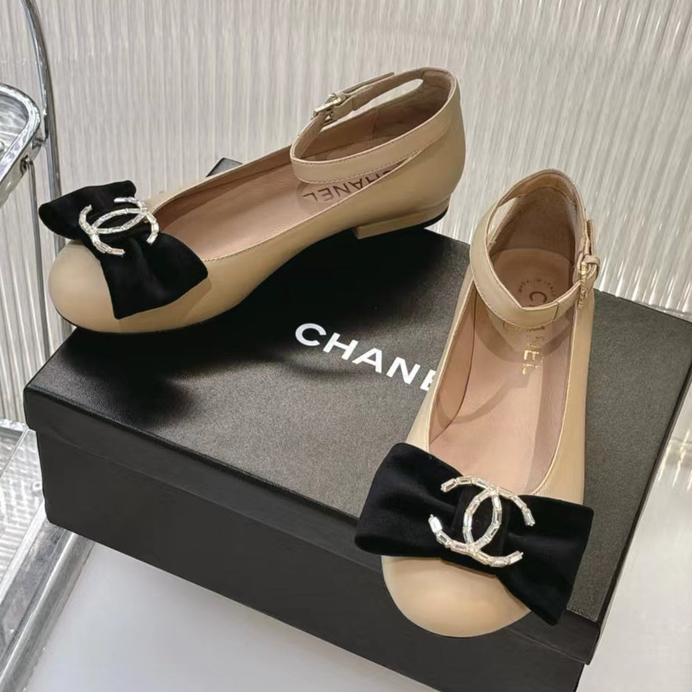 Chanel 2026 Mary Jane Ballet Flats Sheepskin Crystal CC Logo Bow 791131