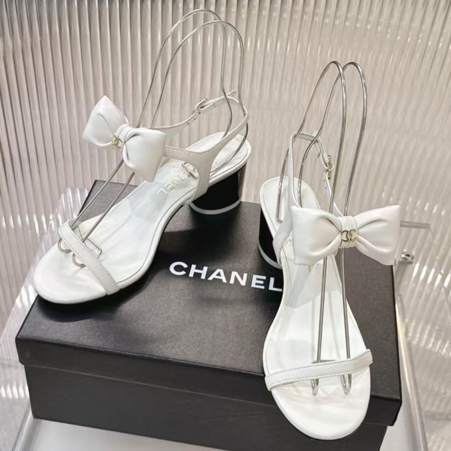 Chanel 2026 Bow-Accented Sandals Block Heel 55mm Sheepskin Leather 791153