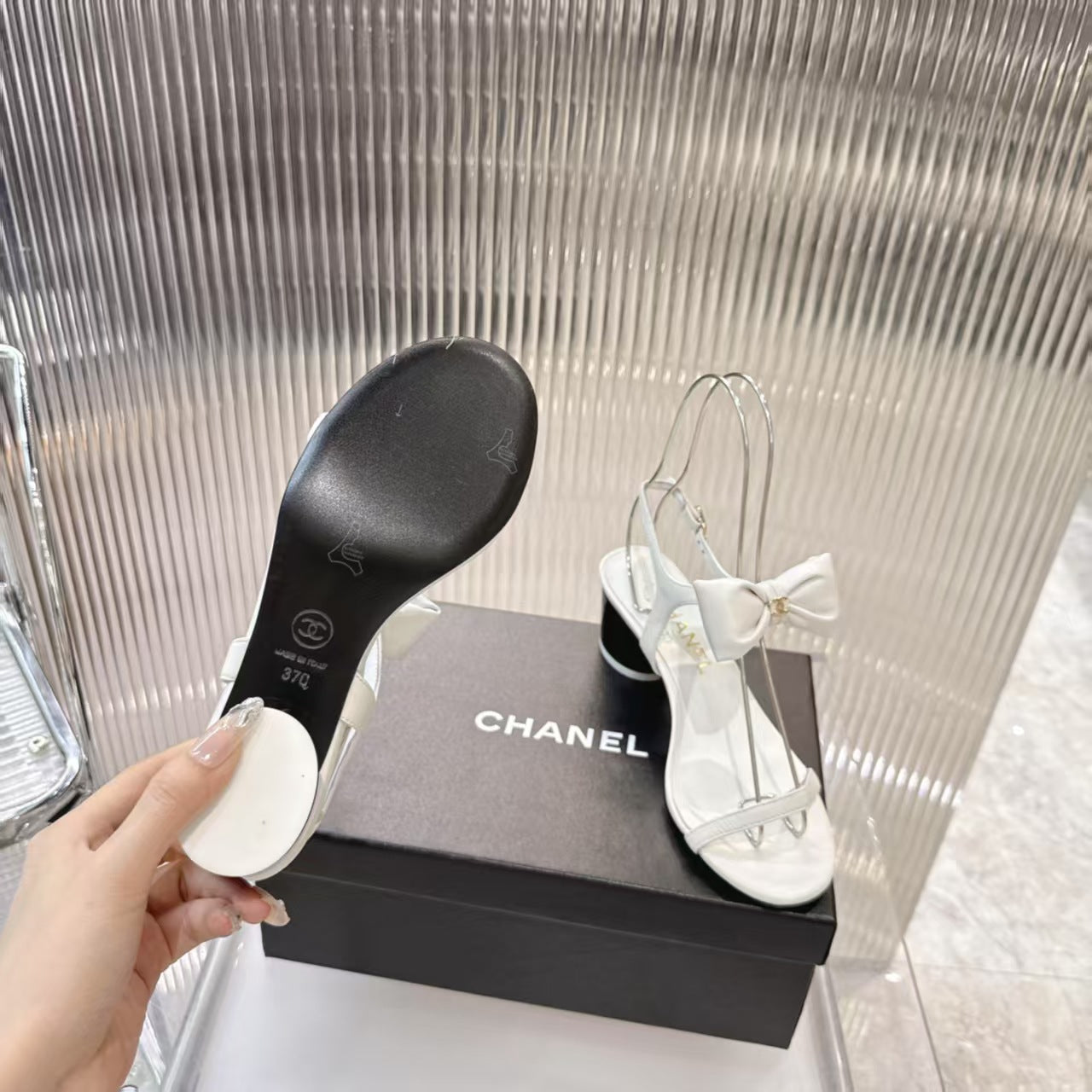 Chanel 2026 Bow-Accented Sandals Block Heel 55mm Sheepskin Leather 791153