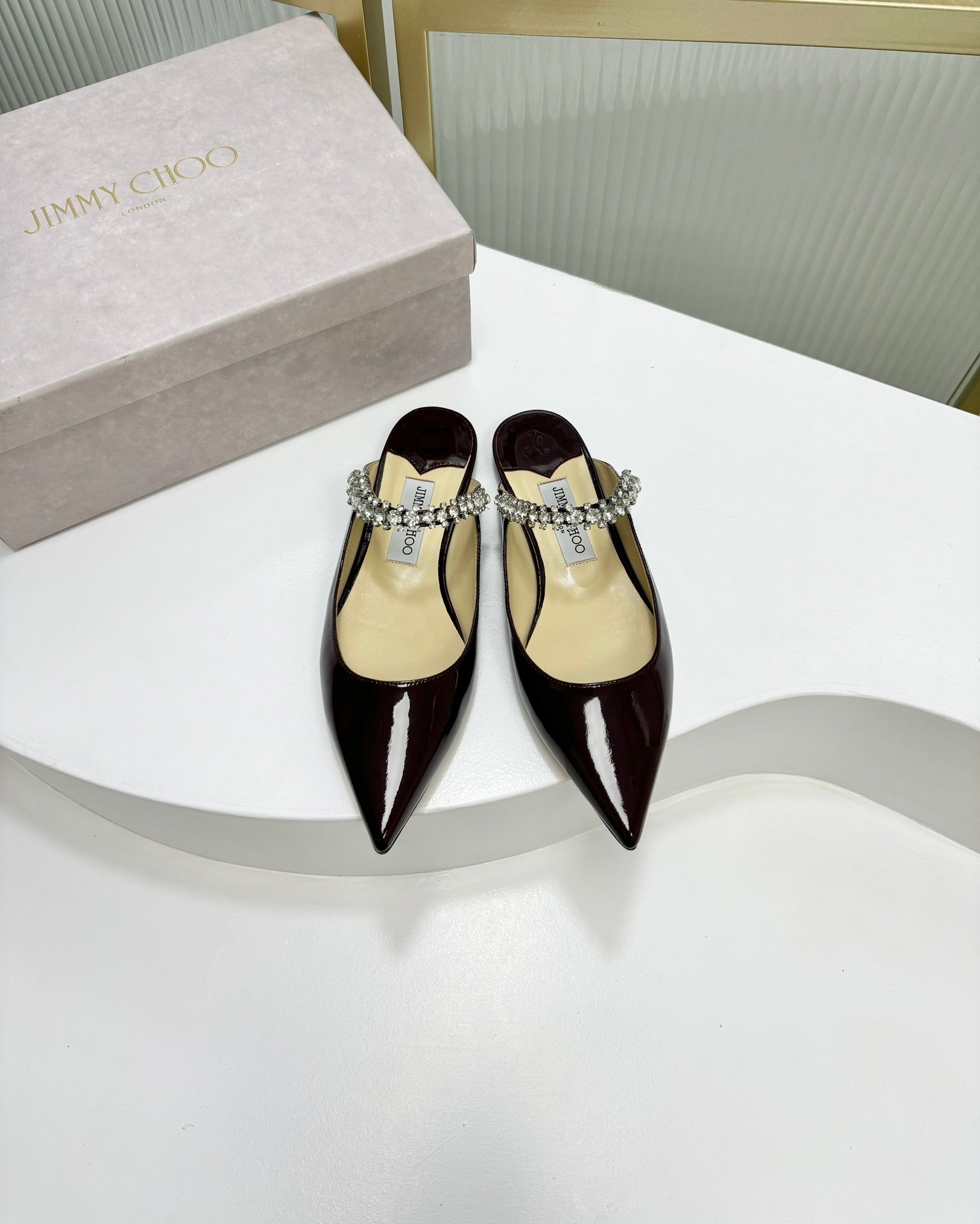 Jimmy Bing In Dark Burgundy Glossy Cowhide Mules  587752