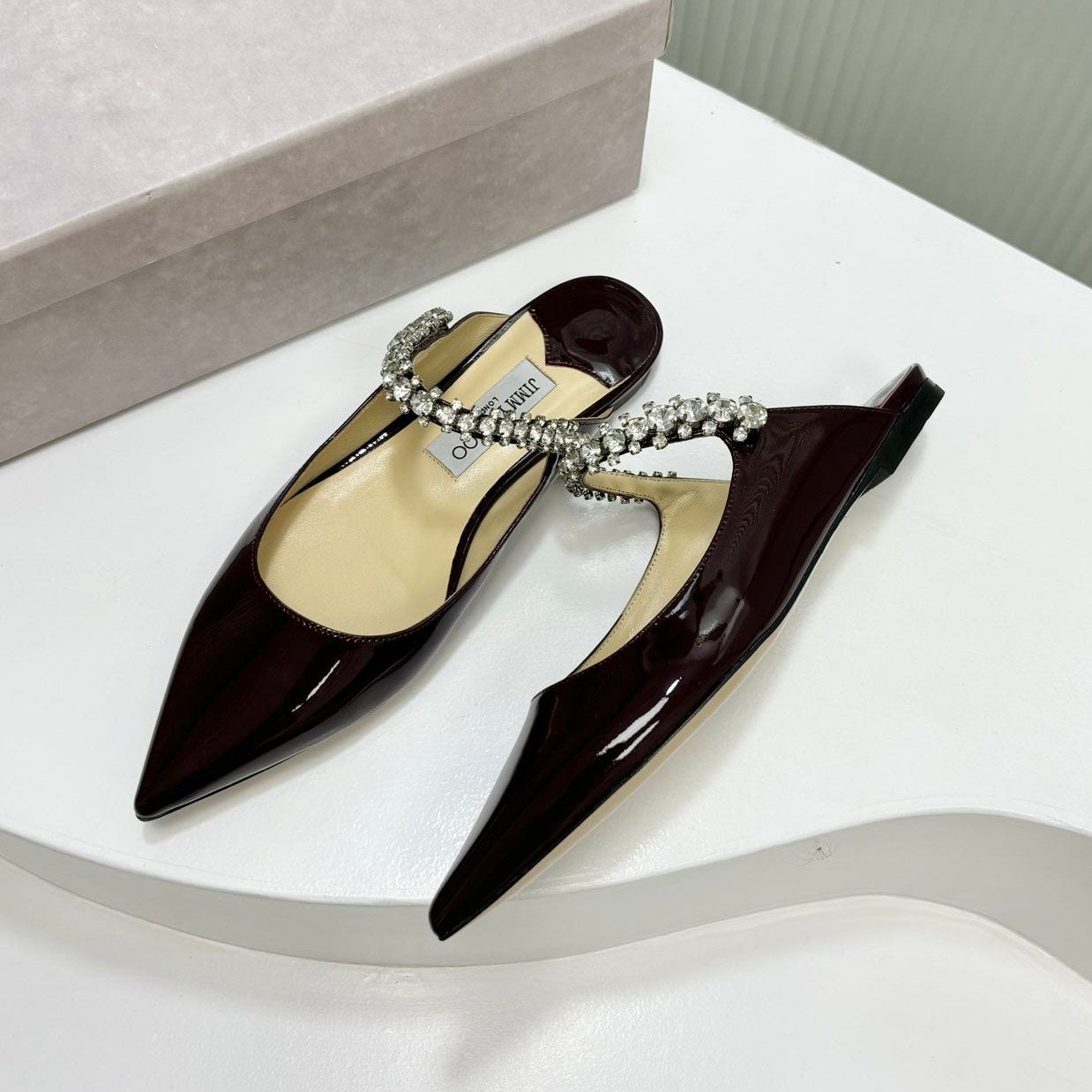 Jimmy Bing In Dark Burgundy Glossy Cowhide Mules  587752