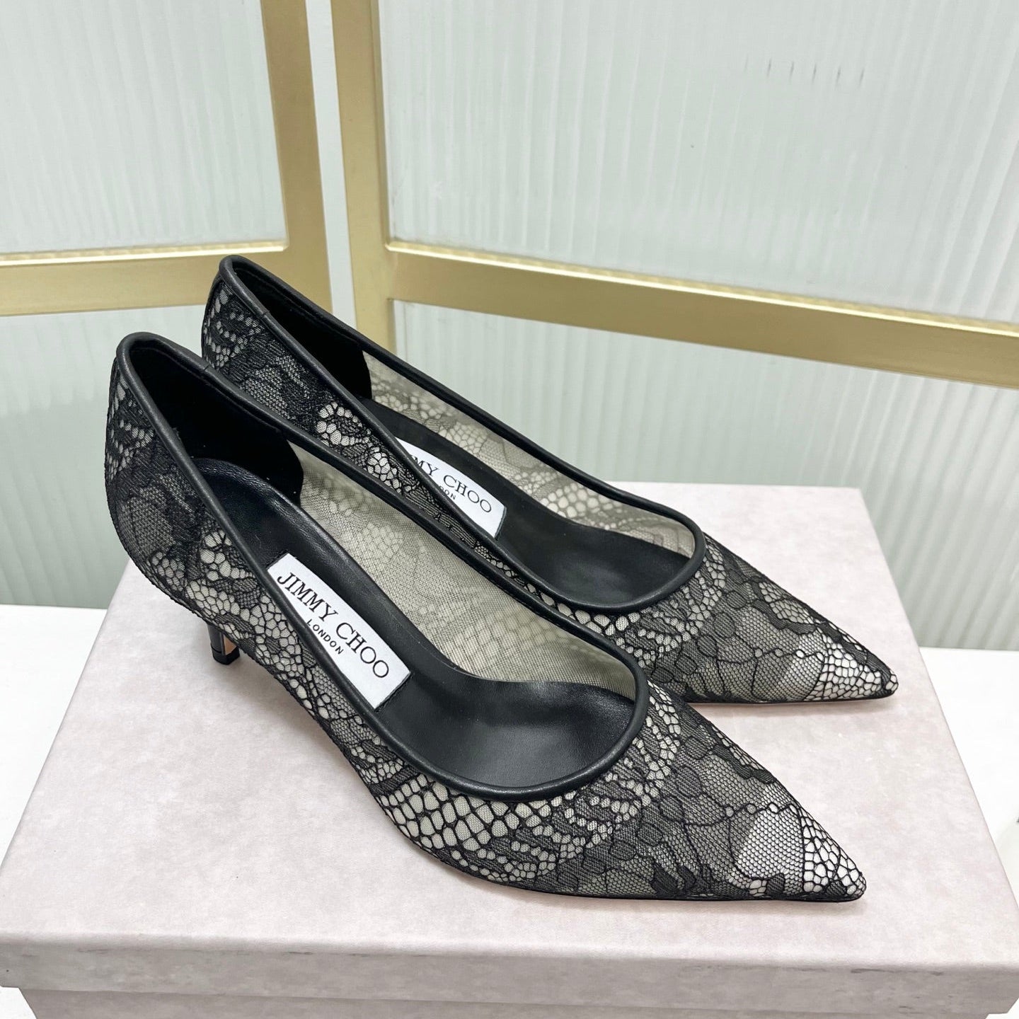 Jimmy 26s High Heel Pump 65 Black Lace Sheepskin 605957
