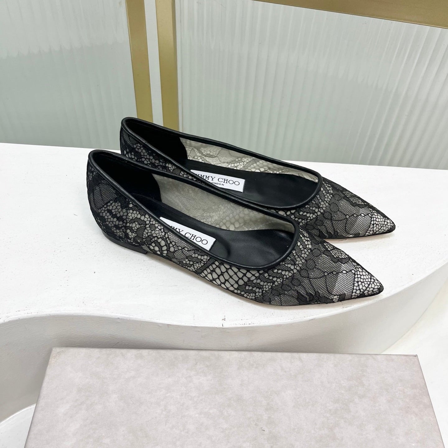 Jimmy 26s Ballet Flats Black Lace Sheepskin 605958
